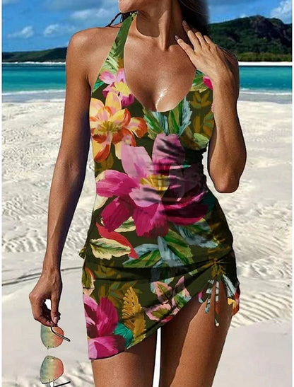 Fiesta – Tankini con estampado floral y shorts, efecto aplanador de abdomen.