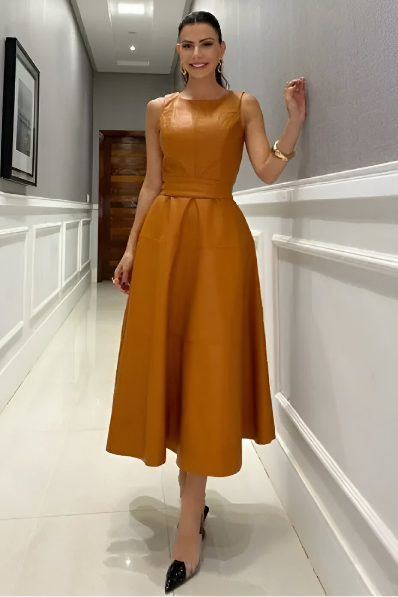Kira™ | Vestido midi con efecto cuero