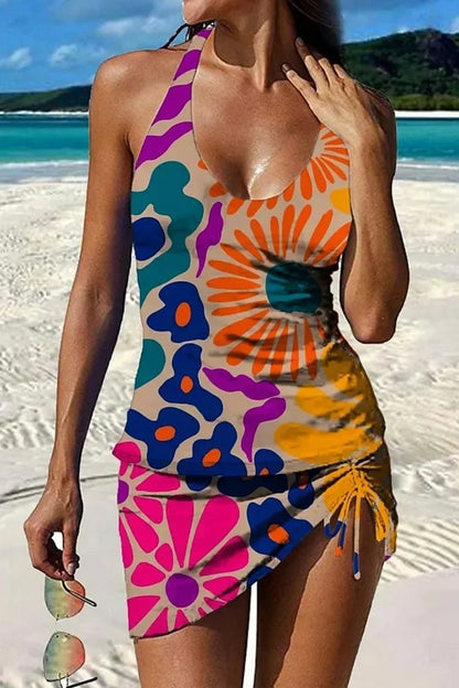 Fiesta – Tankini con estampado floral y shorts, efecto aplanador de abdomen.