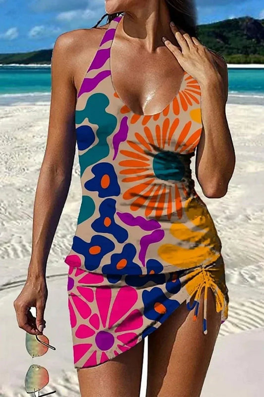 Fiesta – Tankini con estampado floral y shorts, efecto aplanador de abdomen.