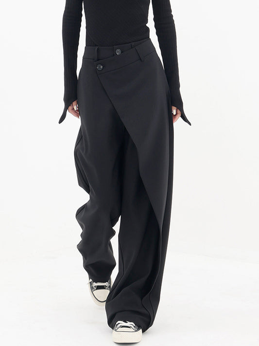 Pantalones de vestir de pierna ancha con botones y capas asimétricas