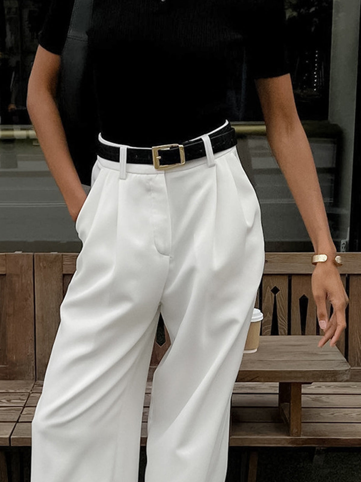 Pantalones anchos lisos sin cinturón