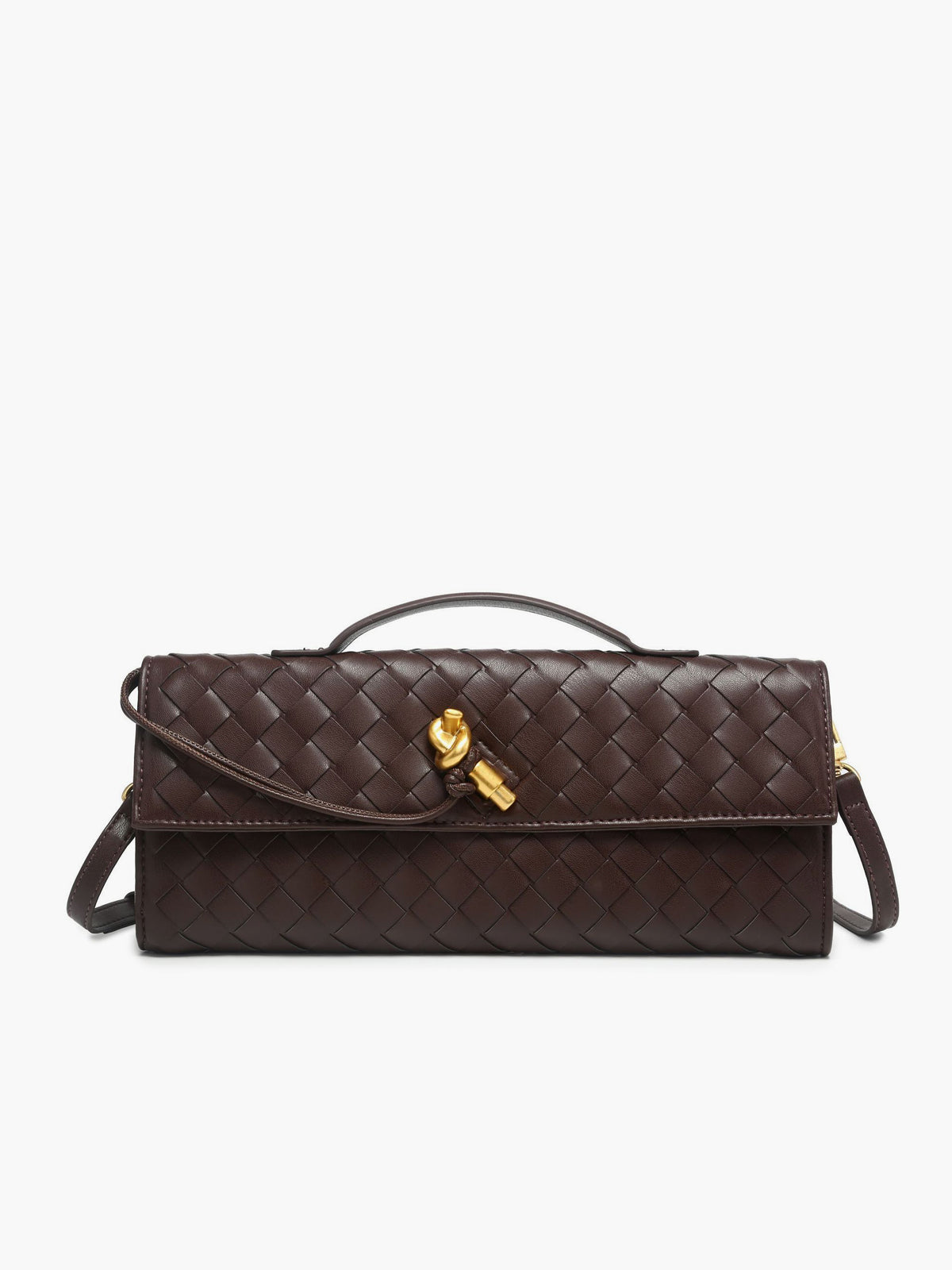 Bolso de mano tipo clutch con solapa tejida bidireccional