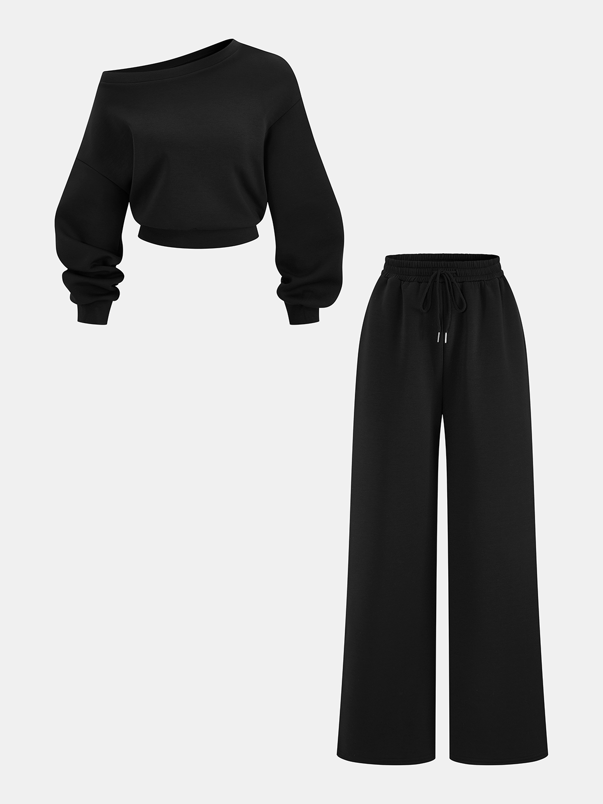 Conjunto de sudadera con hombros descubiertos y pantalón con cordón ajustable