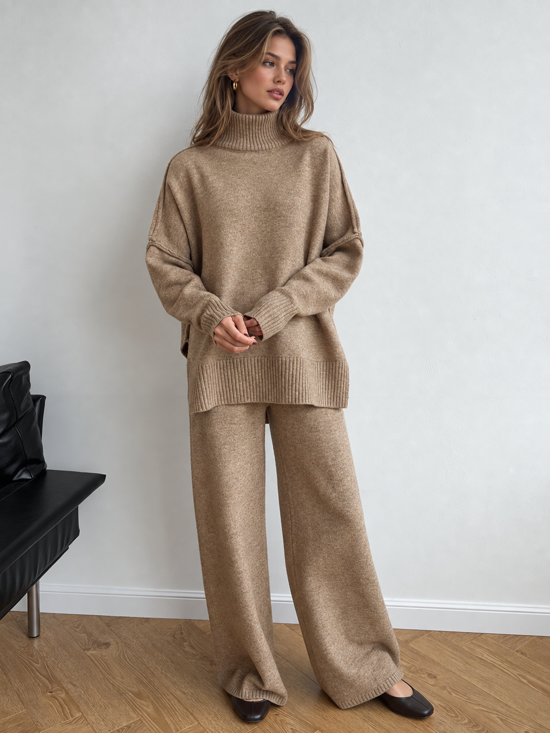 Conjunto de pantalón y jersey de cuello alto liso
