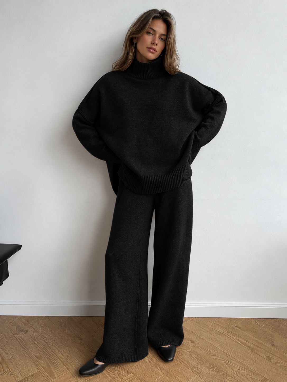 Conjunto de pantalón y jersey de cuello alto liso