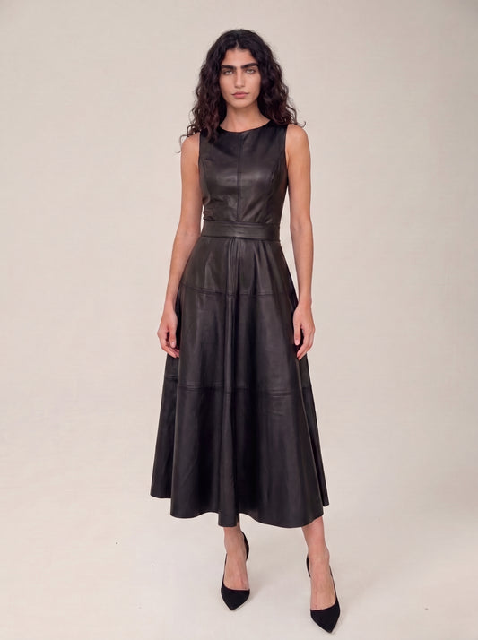 Kira™ | Vestido midi con efecto cuero
