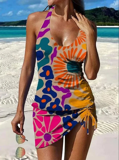 Fiesta – Tankini con estampado floral y shorts, efecto aplanador de abdomen.